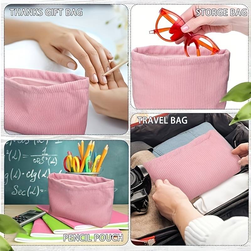 12 Pcs Corduroy Makeup Bag Bulk Cosmetic Bags Colorful Travel Toiletry Bag  Aesthetic Preppy Pouch Make Up Bags Thank You Gift Bags For Women Girls ( )  - Beauty & Health - Temu